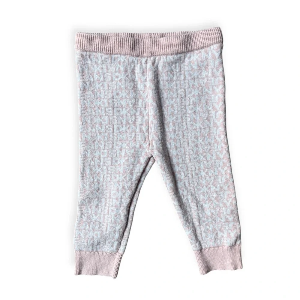 DKNY Baby Girls Sweater Cardigan Pants Set Pink Logo Print Size 9-12 Months